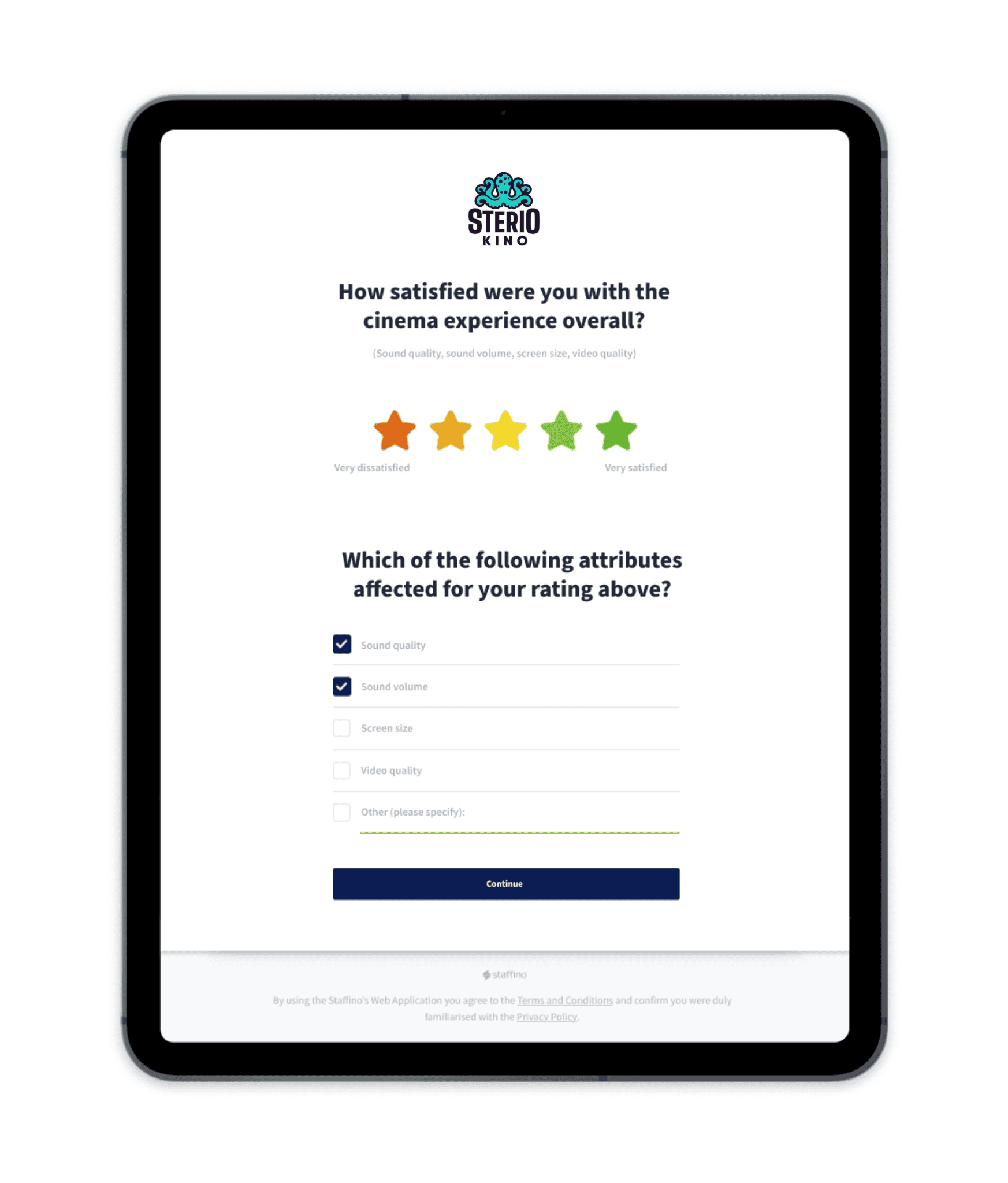 A few questions from a customer feedback survey conducted by Ster Century Cinemas.